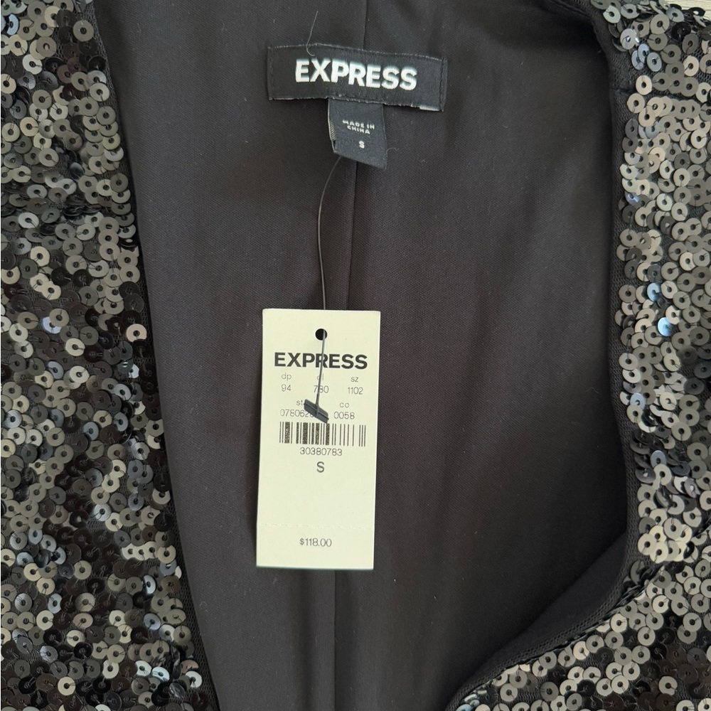 NWT Express Black Sequin Long Sleeve Dress - Picture 2 of 4